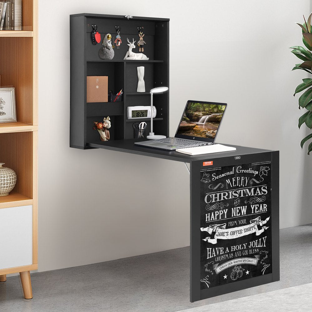HZCD003 - Foldable Wall Desk, 23.62"x6.5", Space-Saving with Blackboard Feature