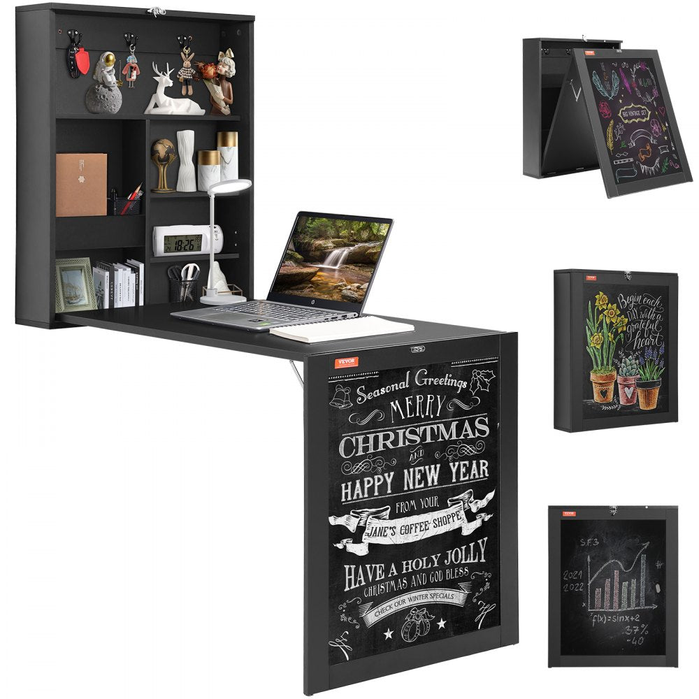HZCD003 - Foldable Wall Desk, 23.62"x6.5", Space-Saving with Blackboard Feature
