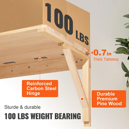 HZCD002 - Space-Saving 31.5" Folding Wall Table, Solid Wood, 100 lbs Capacity