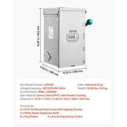 LSTK20 - 100A Heavy-Duty Generator Transfer Switch for Home Power Supply