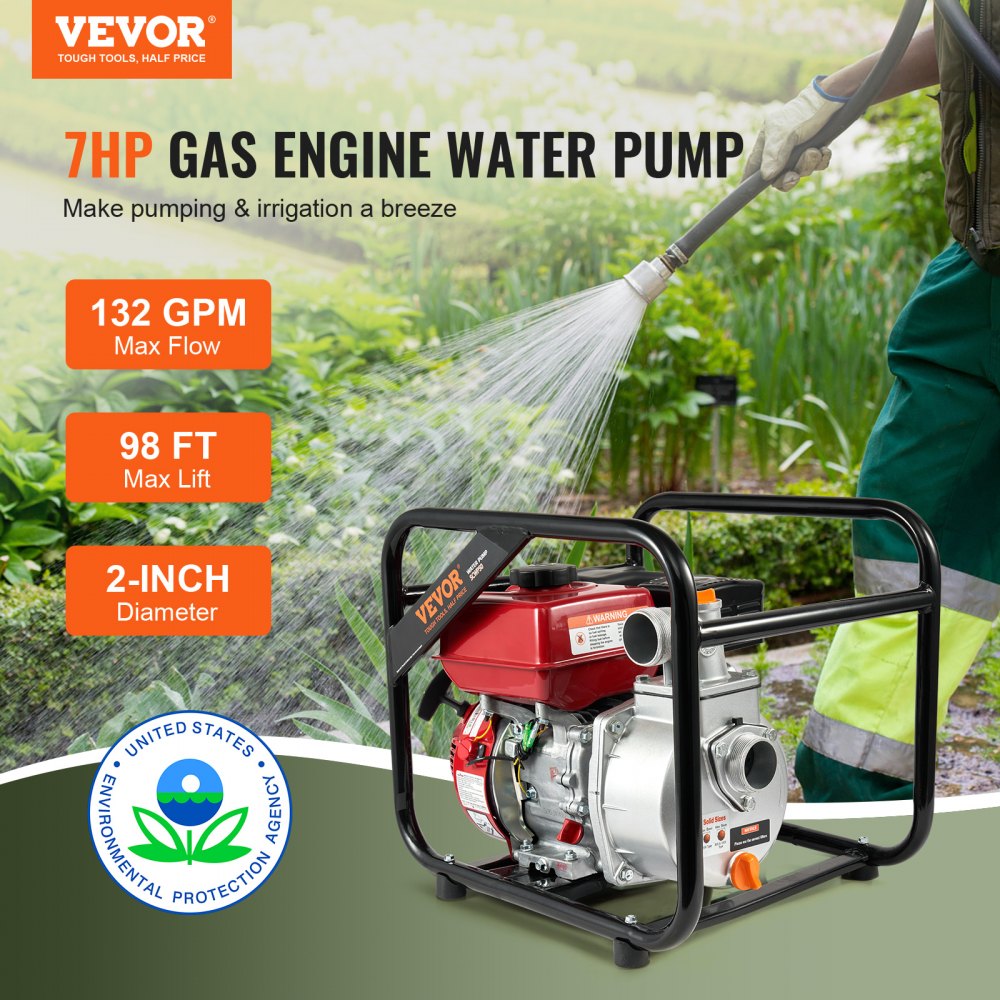 SCWP50 - 7HP Gas Water Pump, 132 GPM, 98ft Lift, Includes 25ft Hose