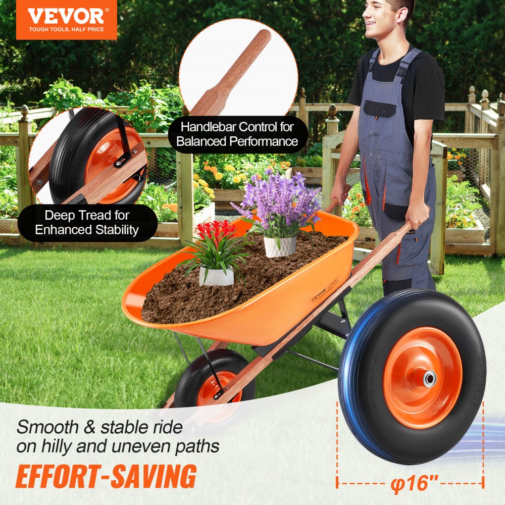 WB-007A - Ergonomic Garden Cart with 16" Wheels and 330 lbs Capacity