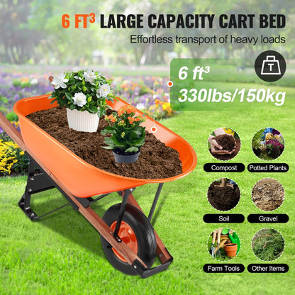 WB-007A - Ergonomic Garden Cart with 16" Wheels and 330 lbs Capacity