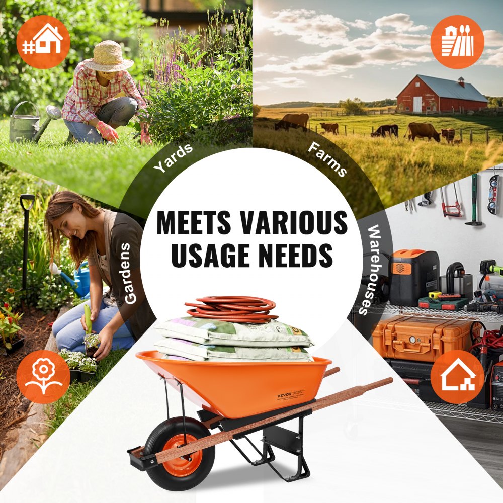 WB-007A - Ergonomic Garden Cart with 16" Wheels and 330 lbs Capacity