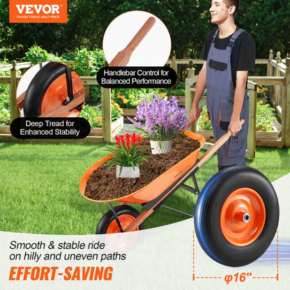 WB-1000 - Ergonomic Garden Cart with 16-Inch Wheel & 265 lbs Load Capacity
