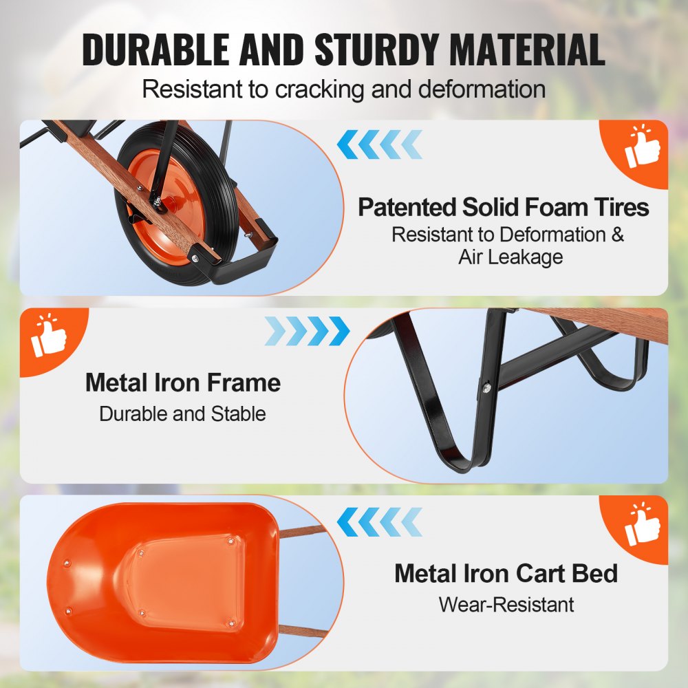 WB-1000 - Ergonomic Garden Cart with 16-Inch Wheel & 265 lbs Load Capacity