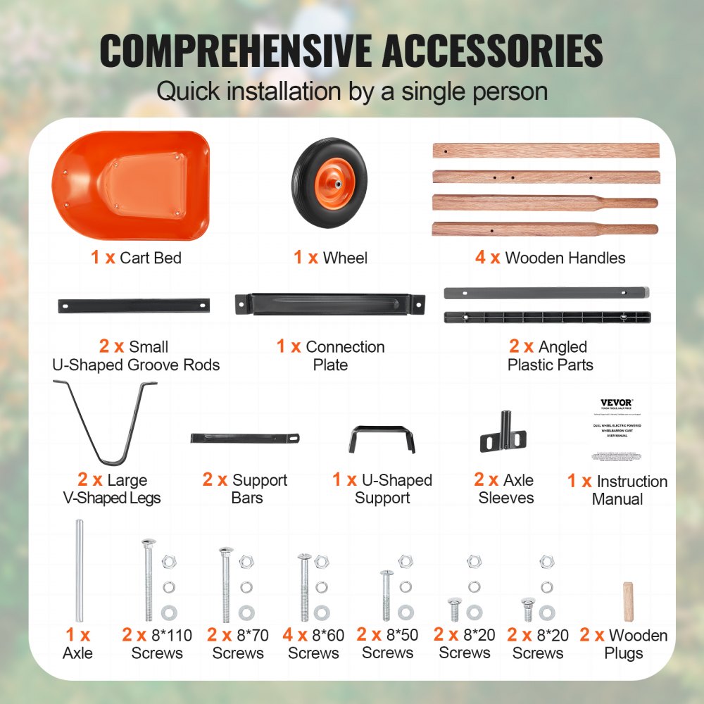 WB-1000 - Ergonomic Garden Cart with 16-Inch Wheel & 265 lbs Load Capacity