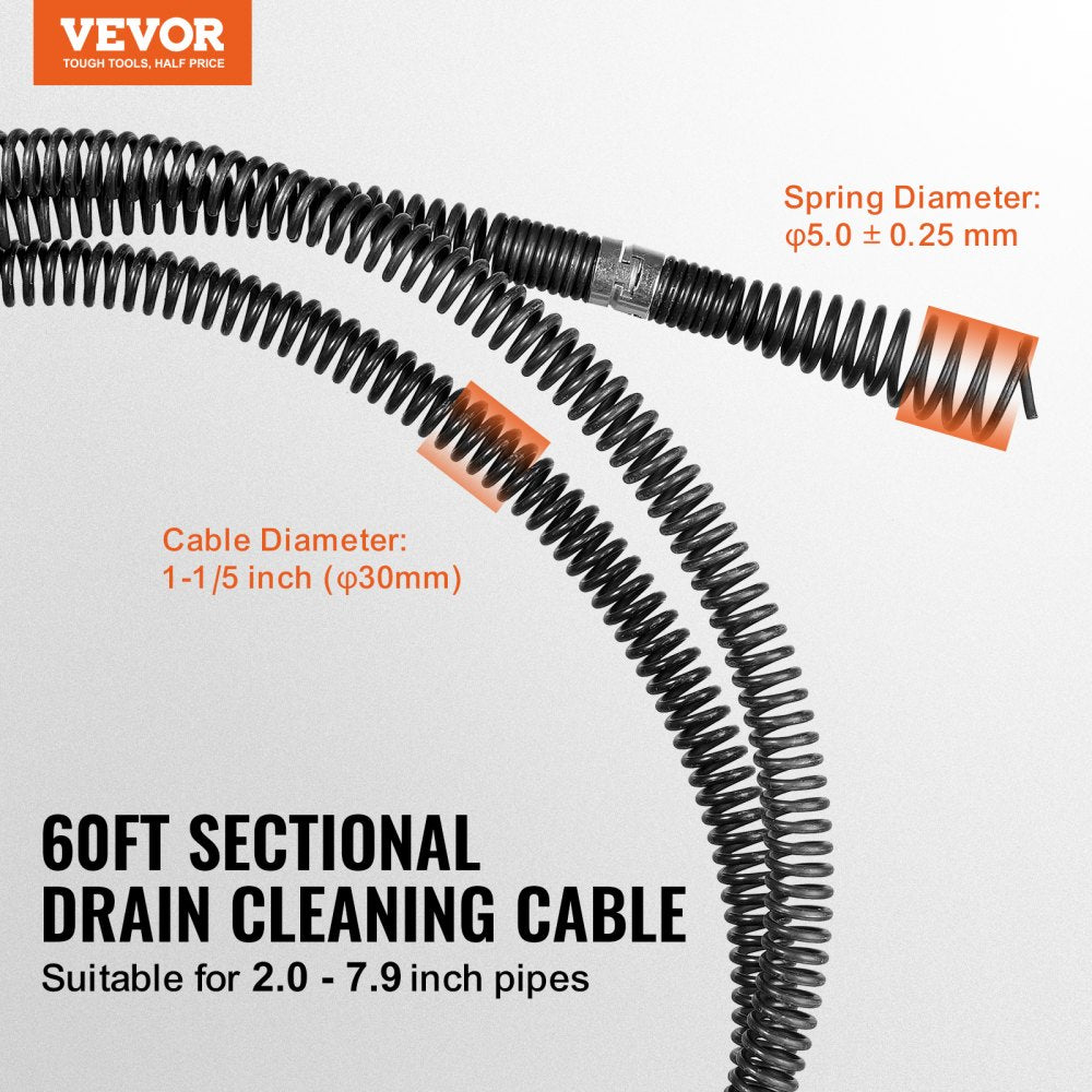 60ft*1-1/5 - 60ft VEVOR Flexible Drain Cleaning Cable, 1-1/5" Diameter