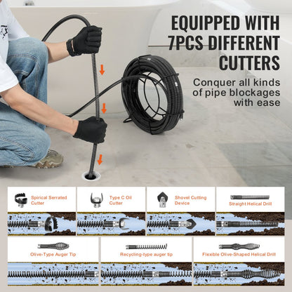 100ft*5/8 - Heavy-Duty 5/8" Drain Cleaning Cable, 100 FT for Plumbing