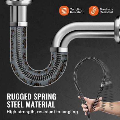 66ft*5/8 - Durable Spring Steel Drain Cable for Tight Bends