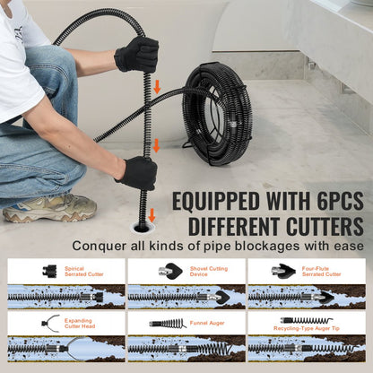 45ft*7/8 - 45ft Spring Steel Drain Cleaning Cable for Professional Use