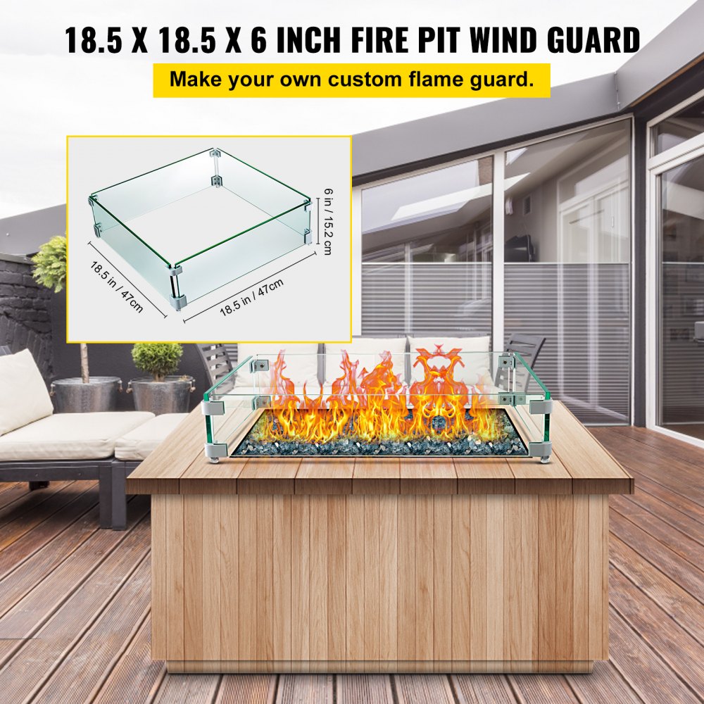 18.5 x 18.5 - Durable Tempered Glass Wind Guard for Fire Pits