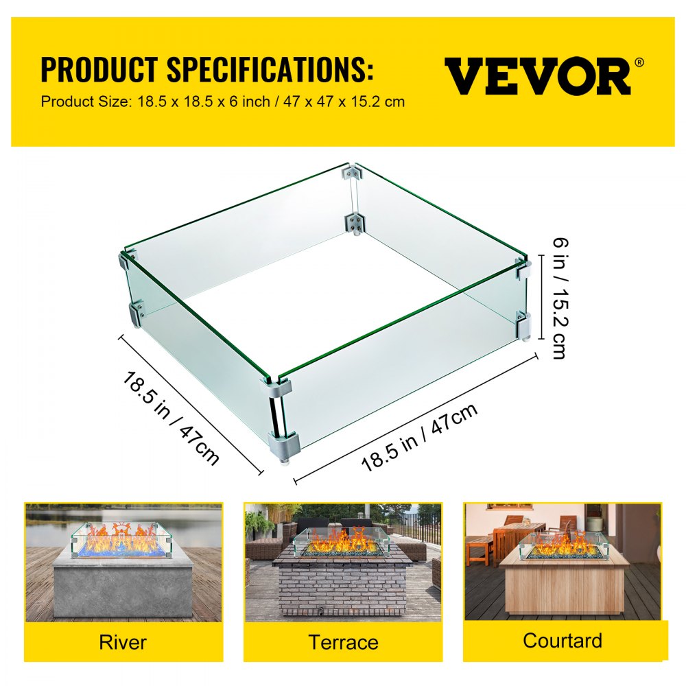 18.5 x 18.5 - Durable Tempered Glass Wind Guard for Fire Pits