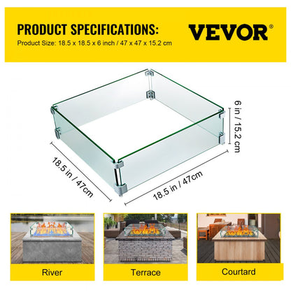 18.5 x 18.5 - Durable Tempered Glass Wind Guard for Fire Pits