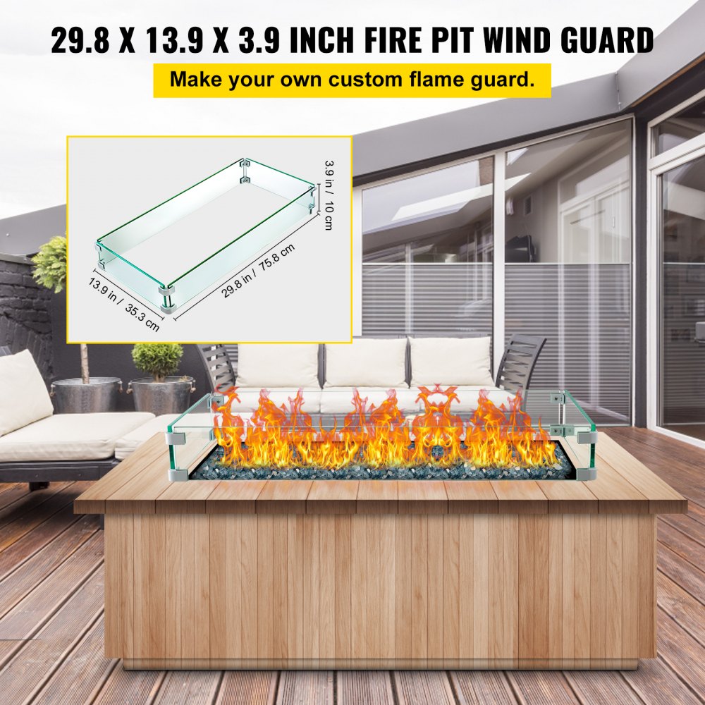 010121825042 - Elegant Tempered Glass Wind Guard for Fire Pits, 29.5 x 13.6 Inch