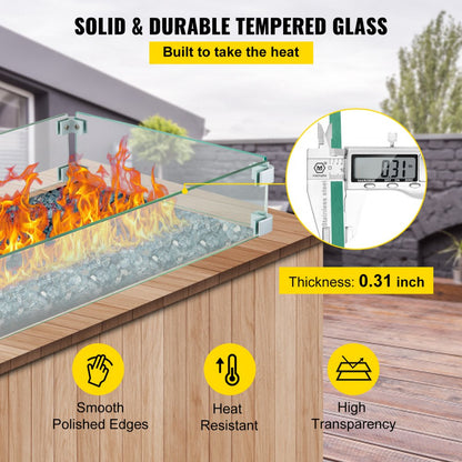 010121825042 - Elegant Tempered Glass Wind Guard for Fire Pits, 29.5 x 13.6 Inch