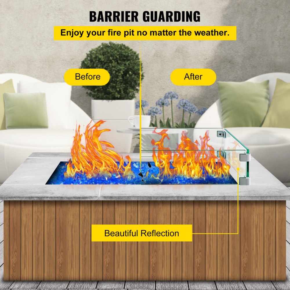 010121825042 - Elegant Tempered Glass Wind Guard for Fire Pits, 29.5 x 13.6 Inch