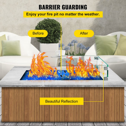 010121825042 - Elegant Tempered Glass Wind Guard for Fire Pits, 29.5 x 13.6 Inch
