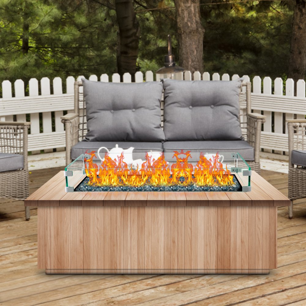 010121825042 - Elegant Tempered Glass Wind Guard for Fire Pits, 29.5 x 13.6 Inch