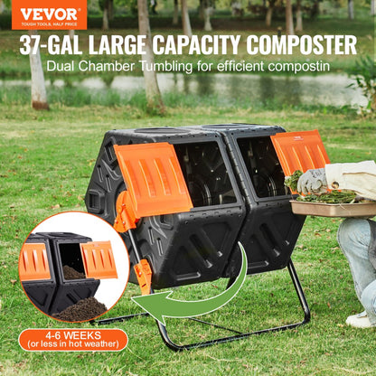 XDB-436B2 - 37-Gal Dual Chamber Compost Tumbler for Efficient Gardening