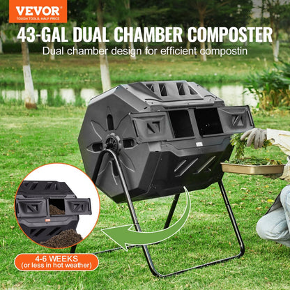 XDB-436B2 - Durable 43-Gal Dual Chamber Compost Tumbler for Efficient Gardening