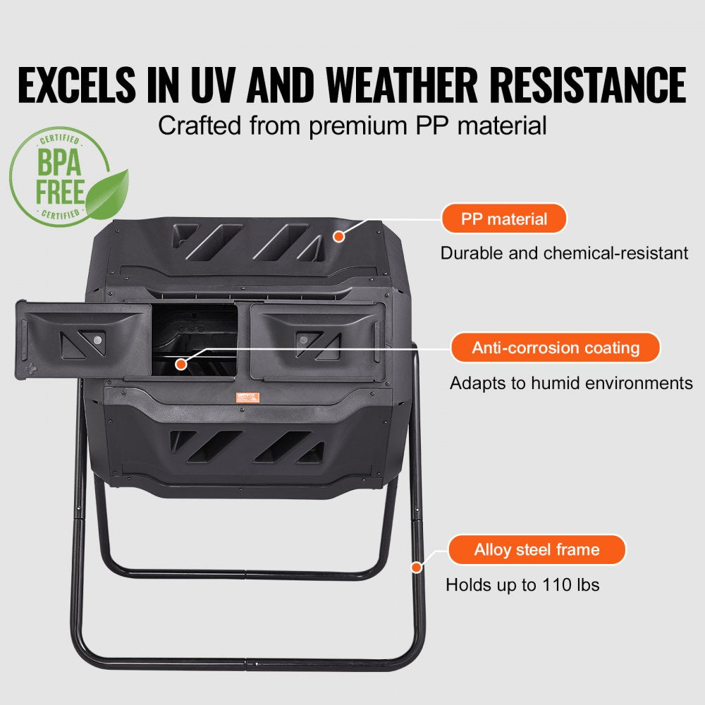 XDB-436B2 - Durable 43-Gal Dual Chamber Compost Tumbler for Efficient Gardening