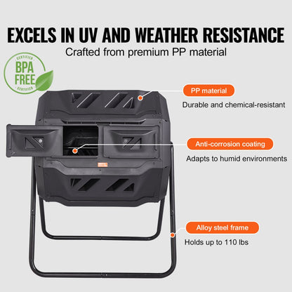 XDB-436B2 - Durable 43-Gal Dual Chamber Compost Tumbler for Efficient Gardening