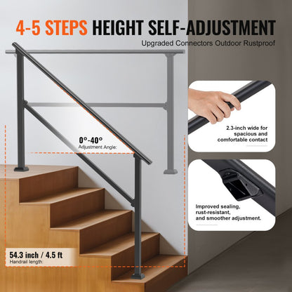 FG-45 - Adjustable Black Steel Handrail for Safe Outdoor Use