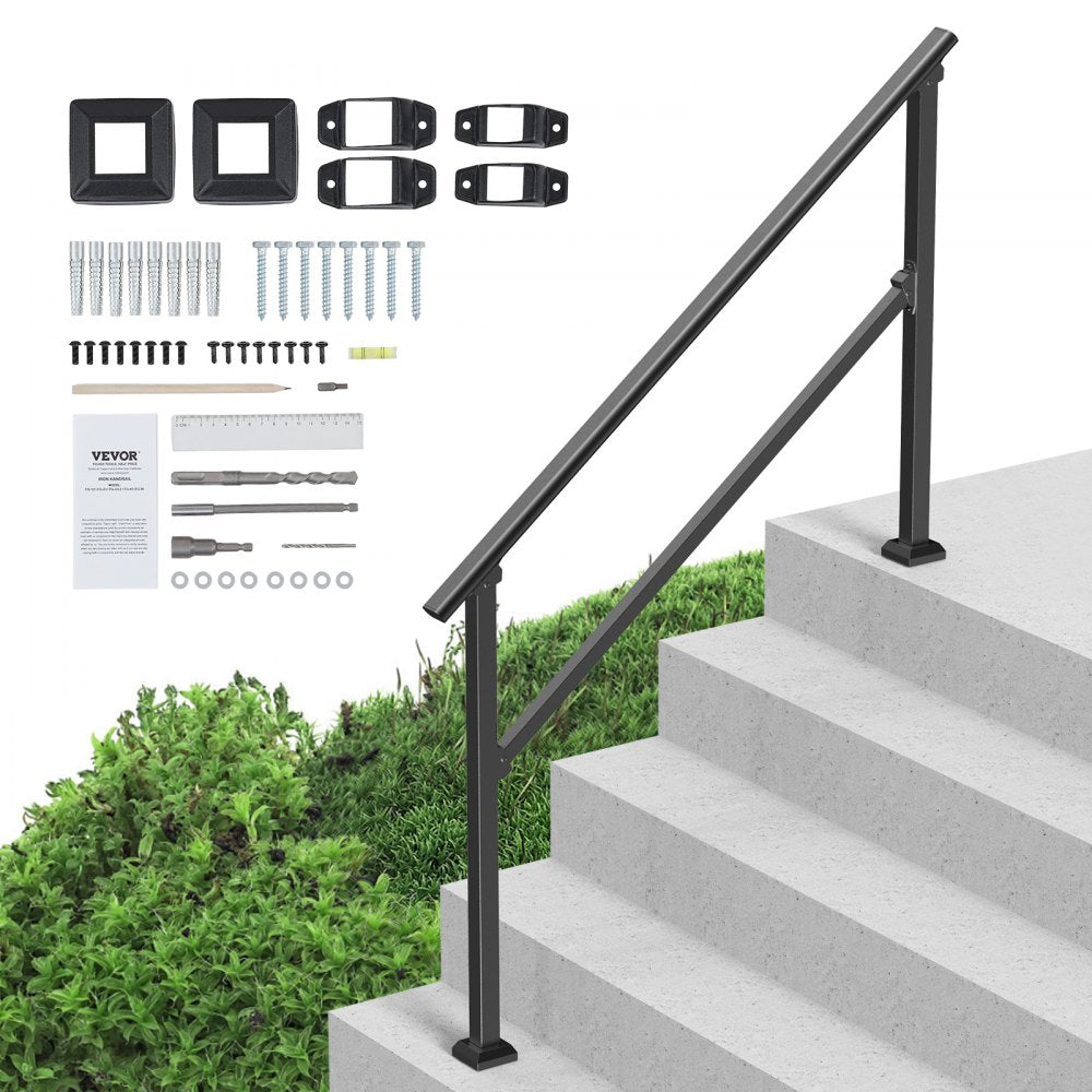 FG-45 - Adjustable Black Steel Handrail for Safe Outdoor Use