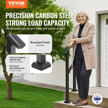 FG-12 - Adjustable Outdoor Steel Handrail, Supports 220 lbs, Black Finish