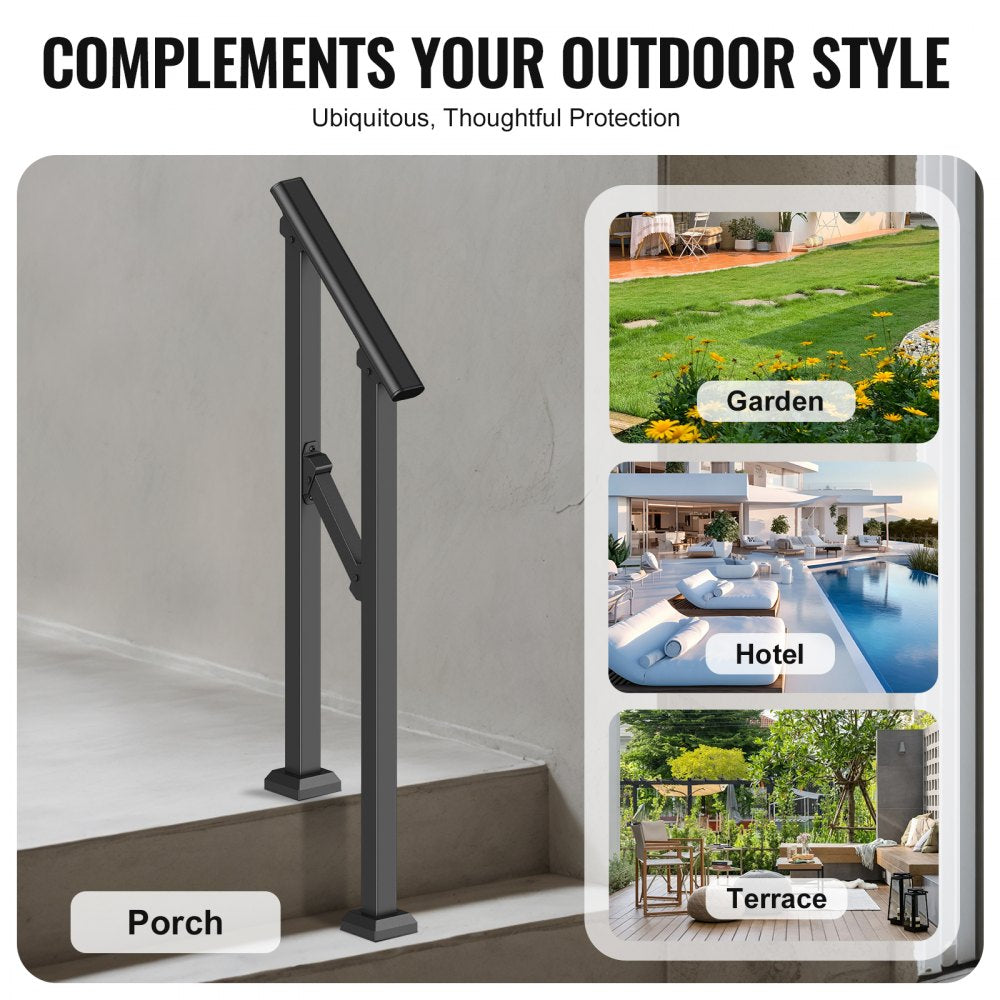FG-12 - Adjustable Outdoor Steel Handrail, Supports 220 lbs, Black Finish