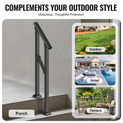 FG-12 - Adjustable Outdoor Steel Handrail, Supports 220 lbs, Black Finish