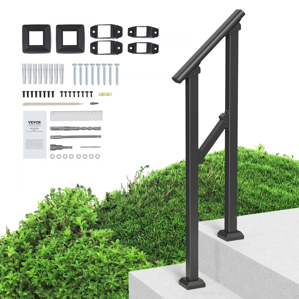 FG-12 - Adjustable Outdoor Steel Handrail, Supports 220 lbs, Black Finish