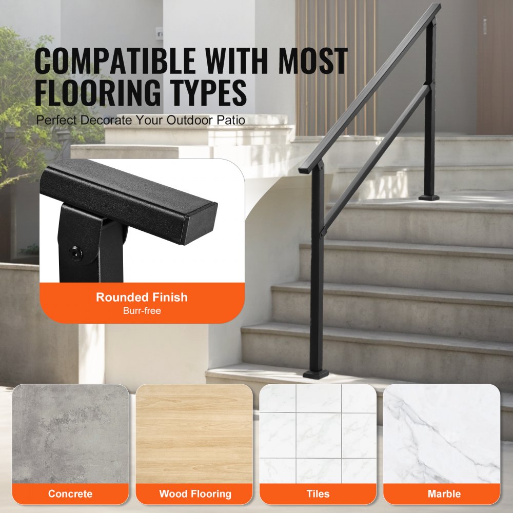 FG-45 - Durable Carbon Steel Outdoor Handrail for 4-5 Steps