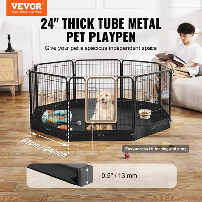 TT-HDPP06S-F - 24" Metal Dog Playpen with 8 Panels & Easy Clean Mat
