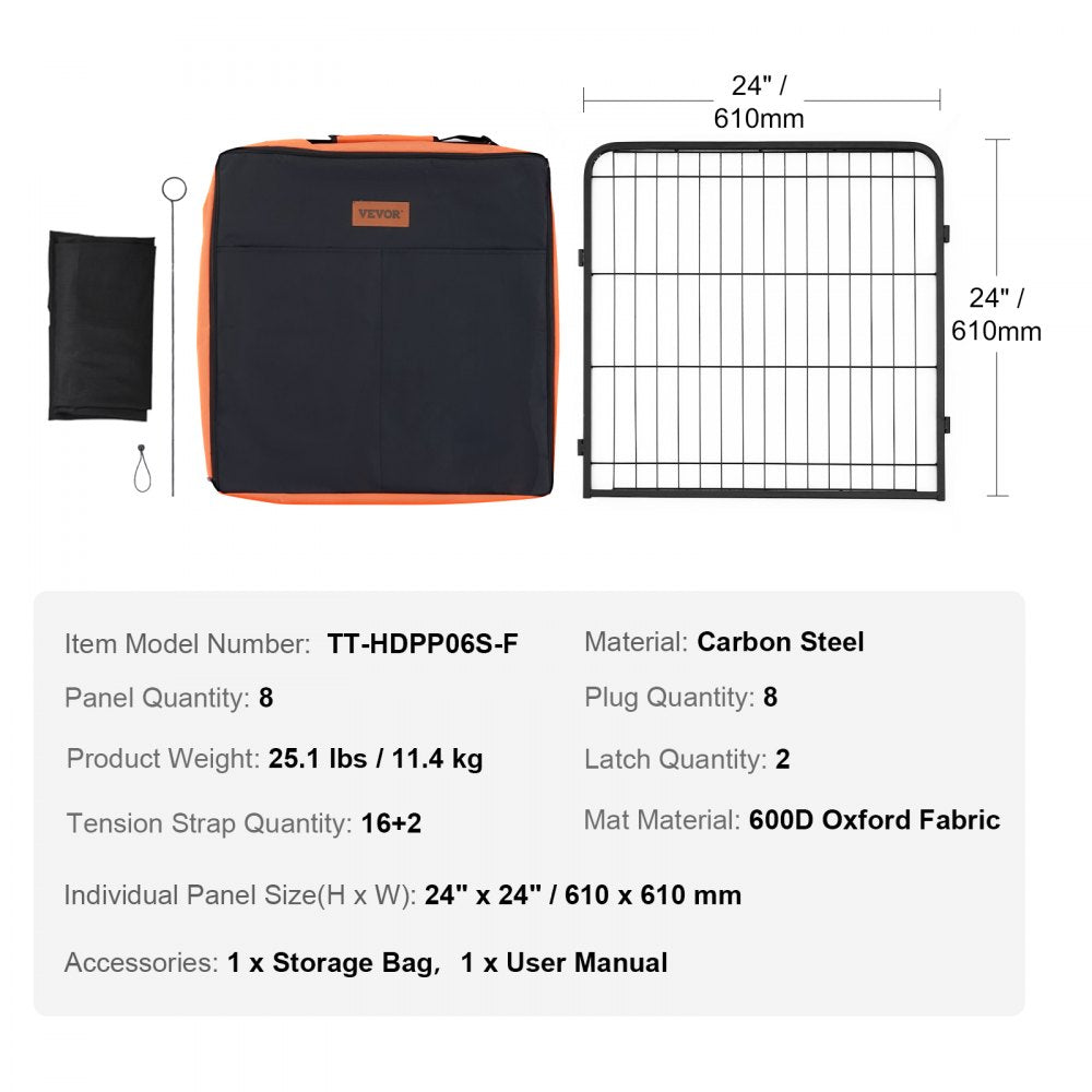 TT-HDPP06S-F - 24" Metal Dog Playpen with 8 Panels & Easy Clean Mat