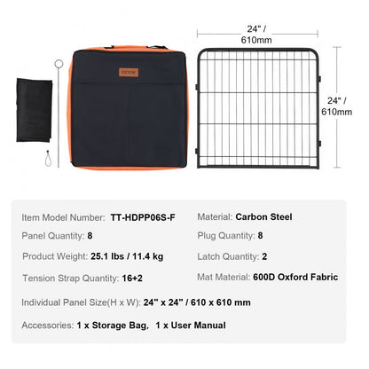 TT-HDPP06S-F - 24" Metal Dog Playpen with 8 Panels & Easy Clean Mat
