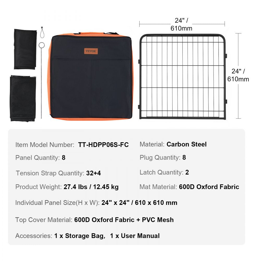 TT-HDPP06S-FC - 24" Octagon Dog Playpen with Zippered Cover and Carry Bag