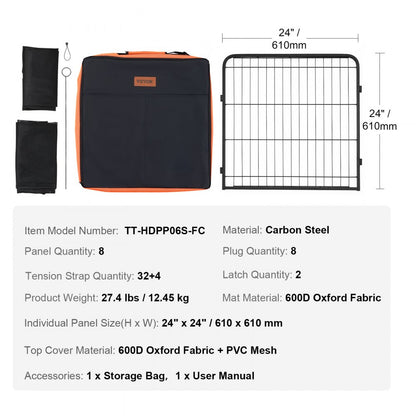 TT-HDPP06S-FC - 24" Octagon Dog Playpen with Zippered Cover and Carry Bag
