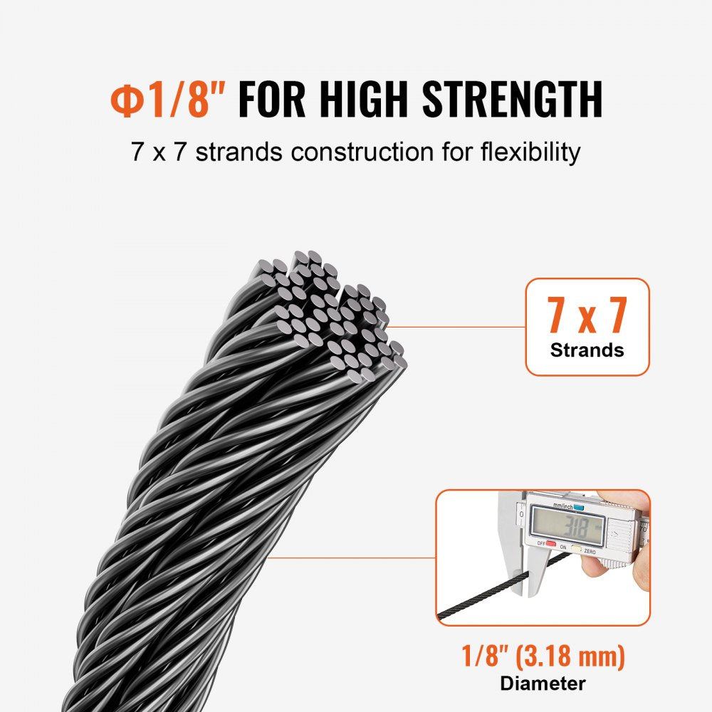 S1/8-500 - 1/8" T316 Stainless Steel Wire Rope for Outdoor Use