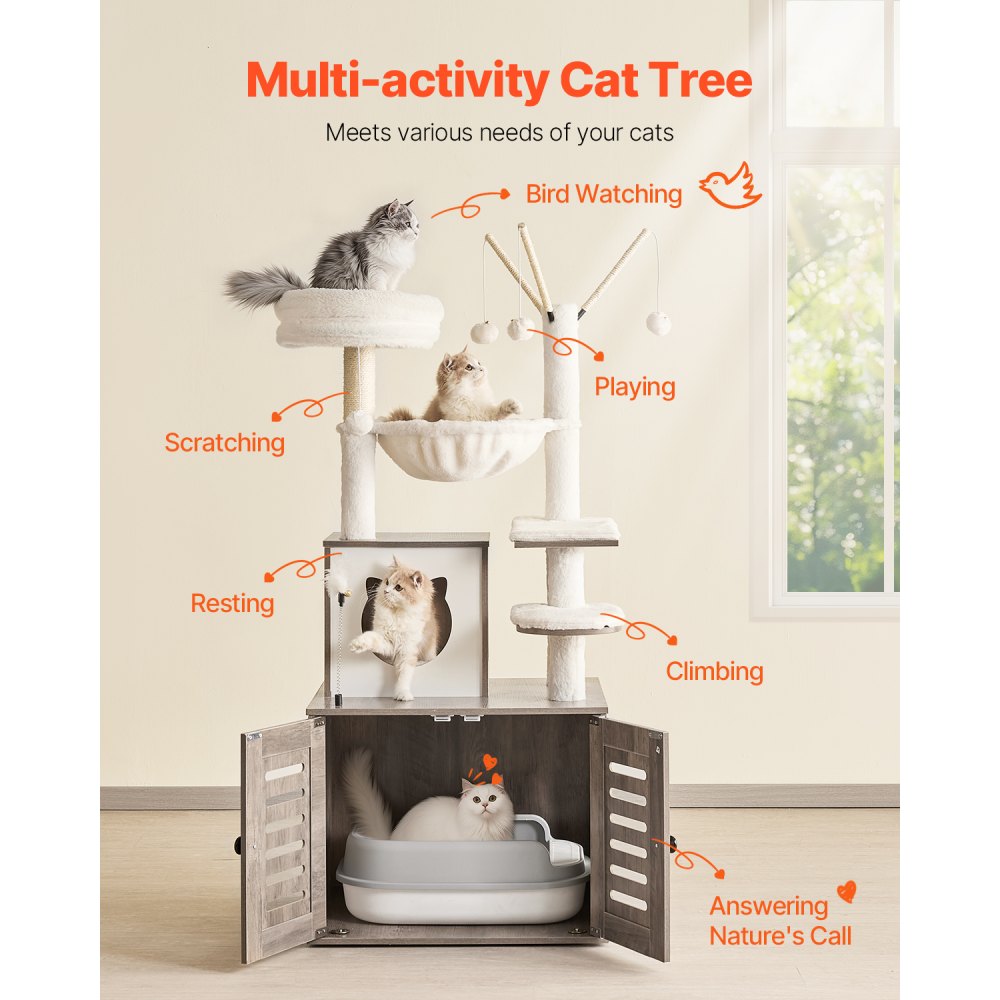 SSXG002 - Multi-Level Cat Tree with Litter Box and Faux Fur Pads