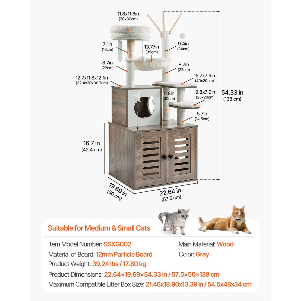 SSXG002 - Multi-Level Cat Tree with Litter Box and Faux Fur Pads