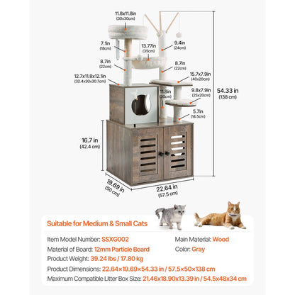 SSXG002 - Multi-Level Cat Tree with Litter Box and Faux Fur Pads