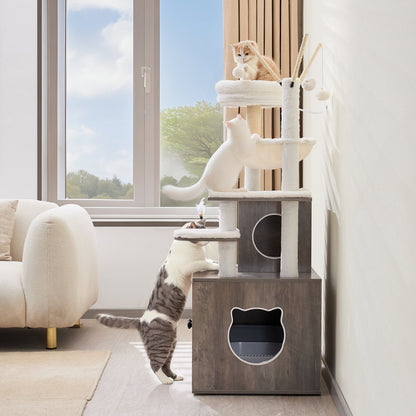 SSXG002 - Multi-Level Cat Tree with Litter Box and Faux Fur Pads