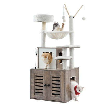 SSXG002 - Multi-Level Cat Tree with Litter Box and Faux Fur Pads