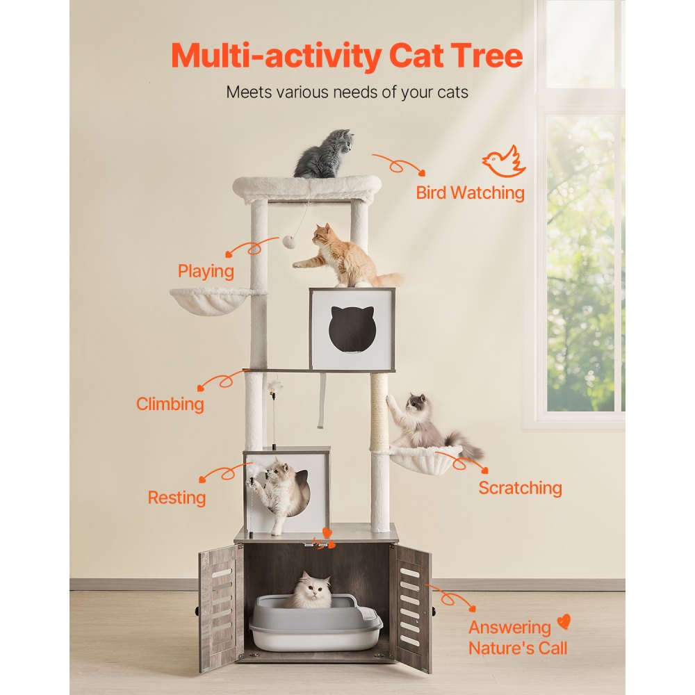 SSXG003 - 2-in-1 Cat Tree with Litter Box & Faux Fur Pad