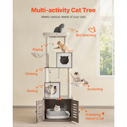 SSXG003 - 2-in-1 Cat Tree with Litter Box & Faux Fur Pad