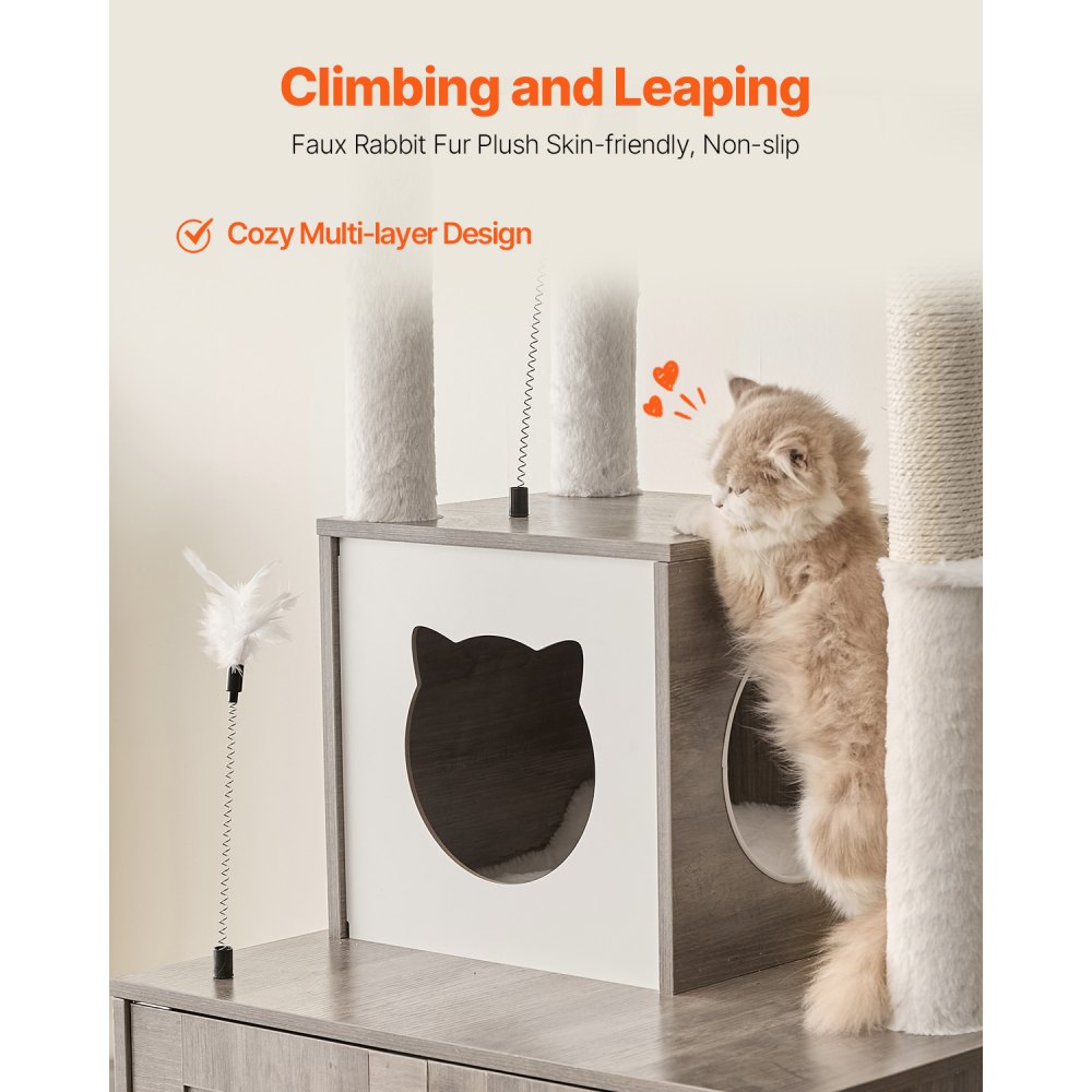 SSXG003 - 2-in-1 Cat Tree with Litter Box & Faux Fur Pad