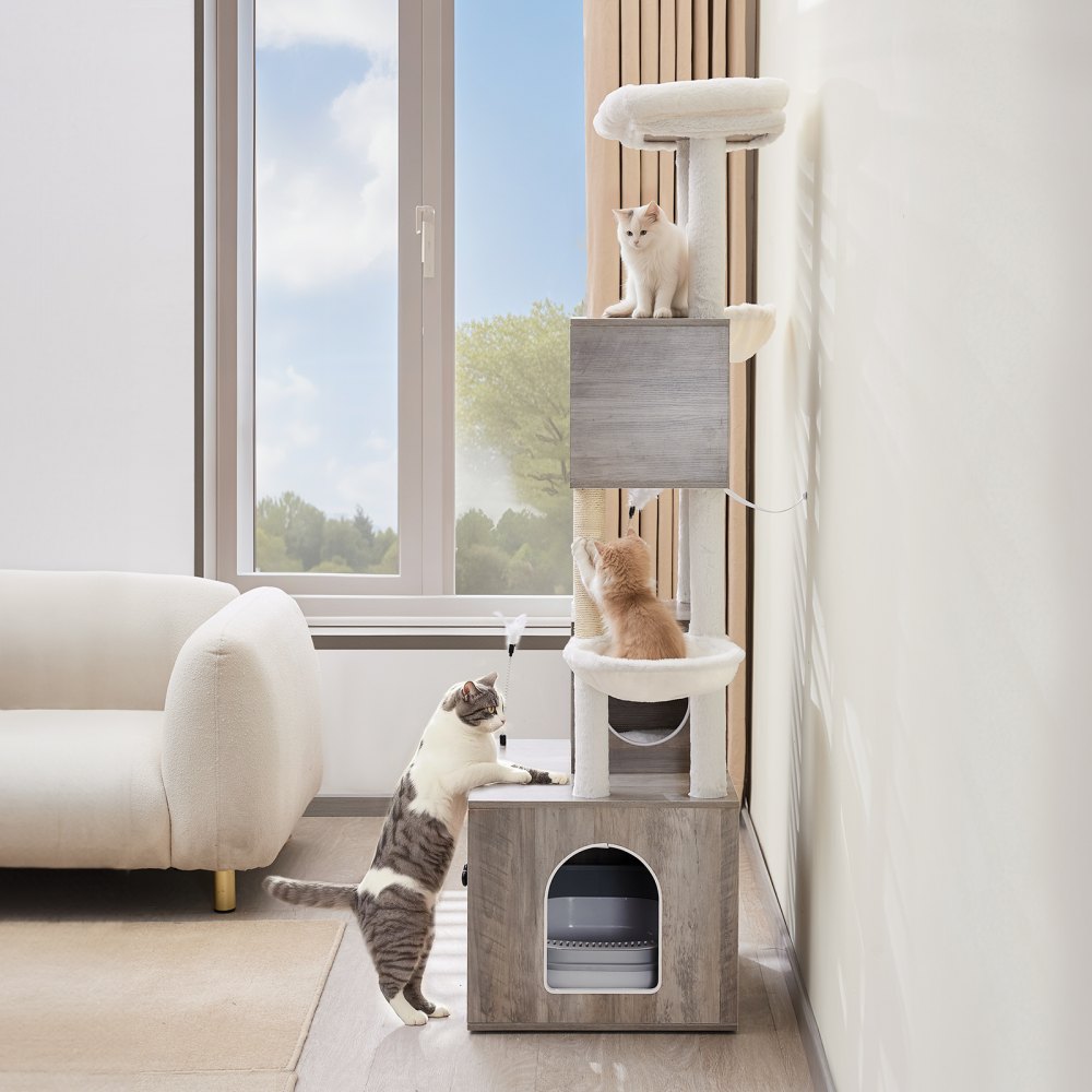 SSXG003 - 2-in-1 Cat Tree with Litter Box & Faux Fur Pad