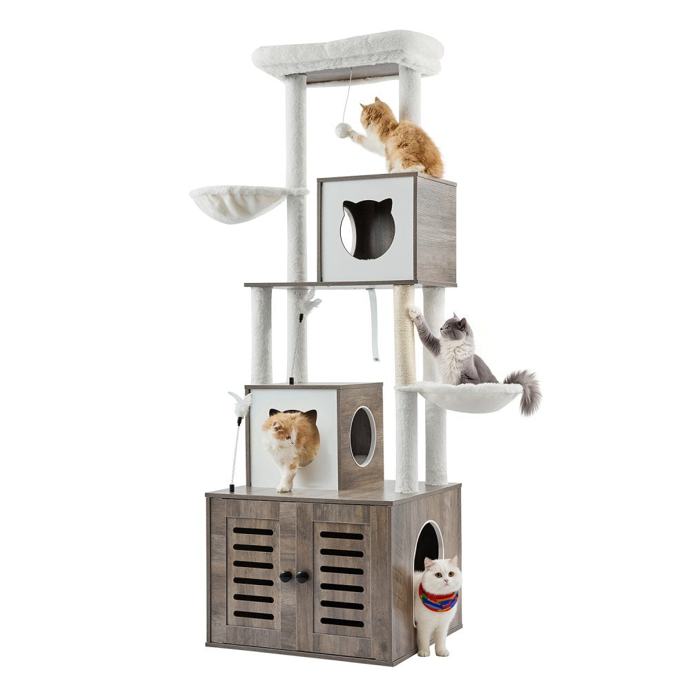 SSXG003 - 2-in-1 Cat Tree with Litter Box & Faux Fur Pad